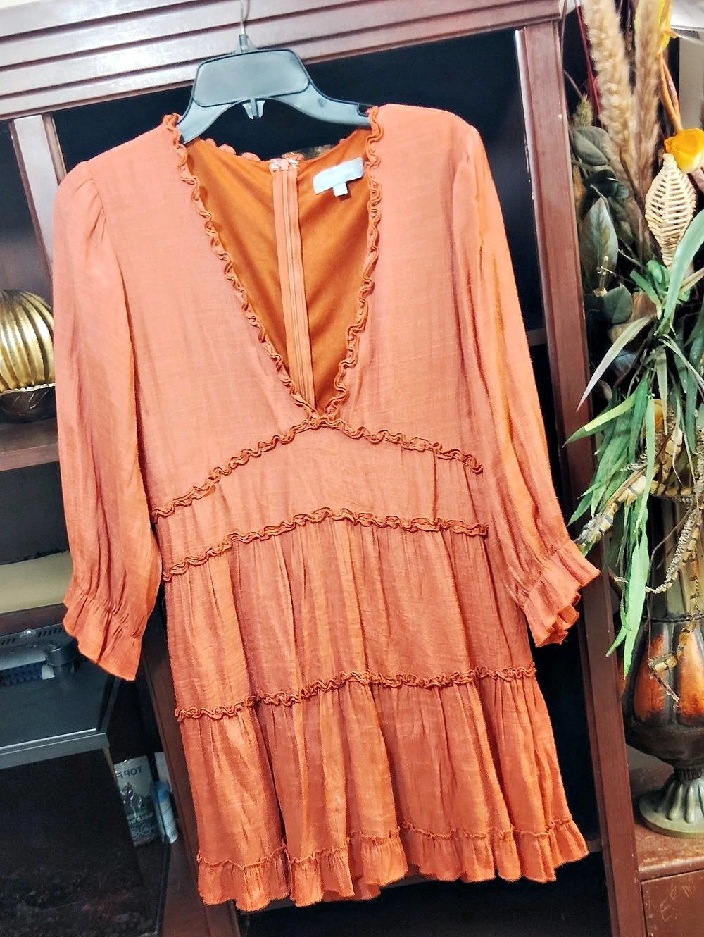 Hudson Gray Ruffle Mini Dress in Orange Large Like New